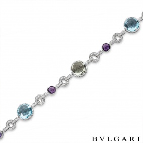 Bvlgari White Gold Multi-Gem & Diamond Parentesi Bracelet